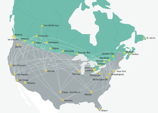 Carte géographique visée par l’approche Accueillir l’Amérique